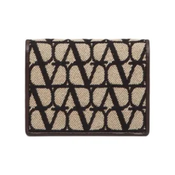 Valentino Leather Detail Wallet Small Size Women's Beige & Black