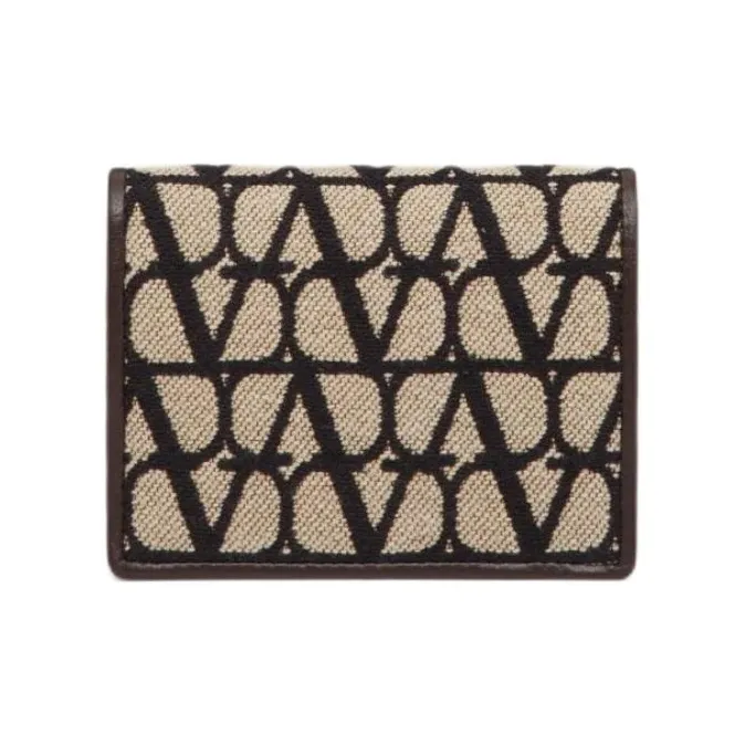Valentino Leather Detail Wallet Small Size Women's Beige & Black-0