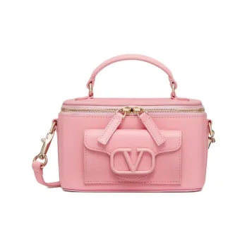 Valentino Locò Calfskin Box Bag Shoulder Bag Crossbody Bag Handbag Mini Women's Cream Pink