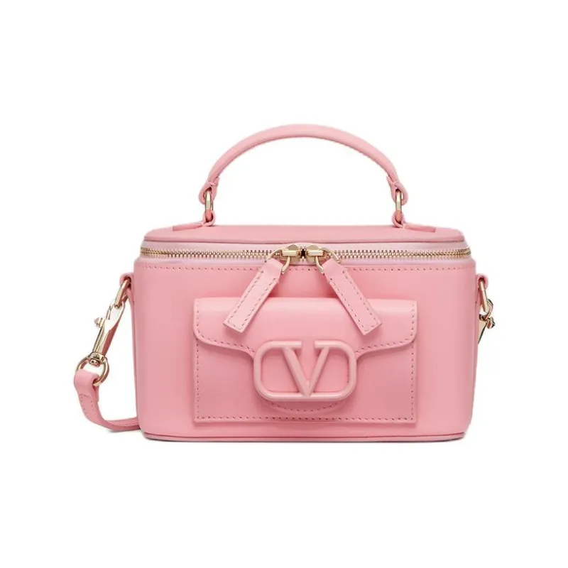 Valentino Locò Calfskin Box Bag Shoulder Bag Crossbody Bag Handbag Mini Women's Cream Pink-0