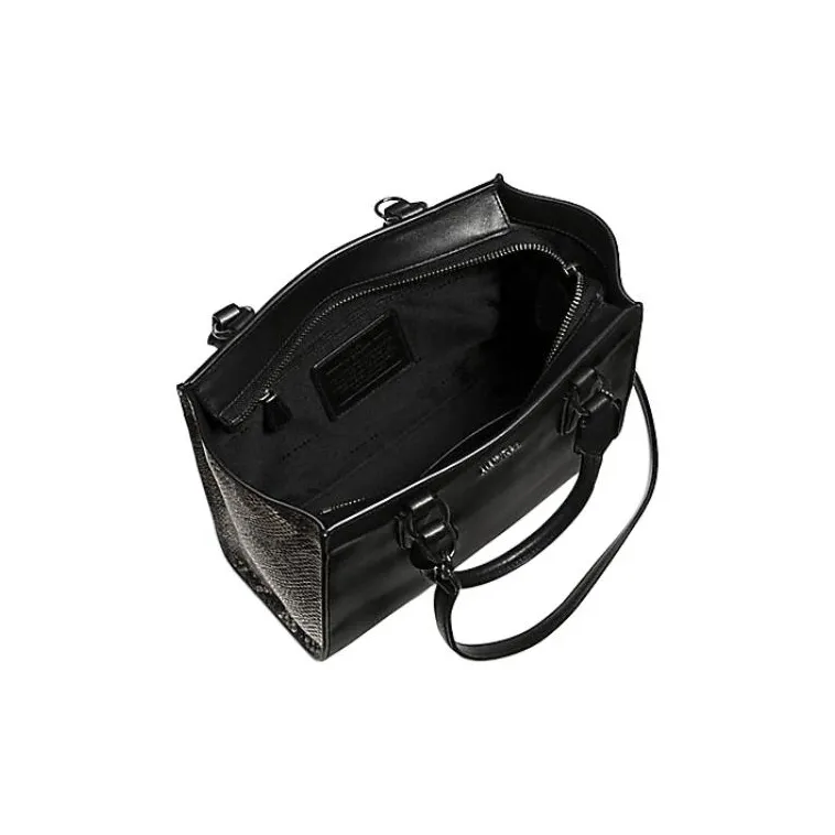 COACH Snakeskin Print Embossed Leather Shoulder Bag, Crossbody Bag, Handbag Medium Size Women's Pitch Black-1