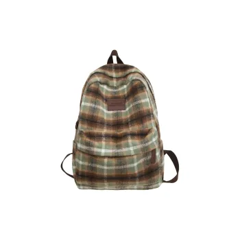 GEERDUN Felted Nylon Backpack Regular Unisex Brown/White And Yellow Plaid/Green And Yellow Plaid/Yellow And Blue Plaid