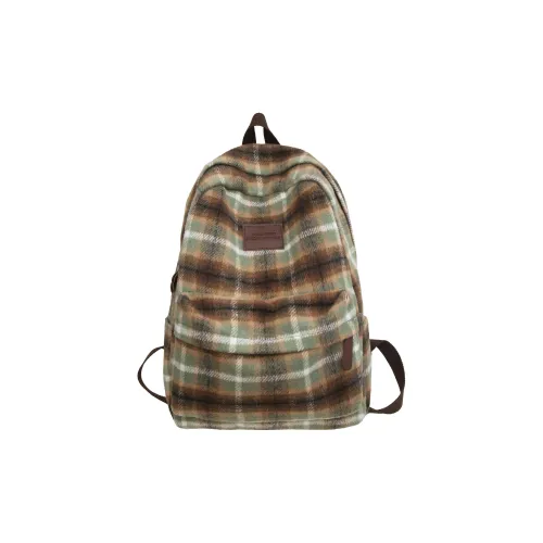 GEERDUN Felted Nylon Backpack Regular Unisex Brown/White And Yellow Plaid/Green And Yellow Plaid/Yellow And Blue Plaid