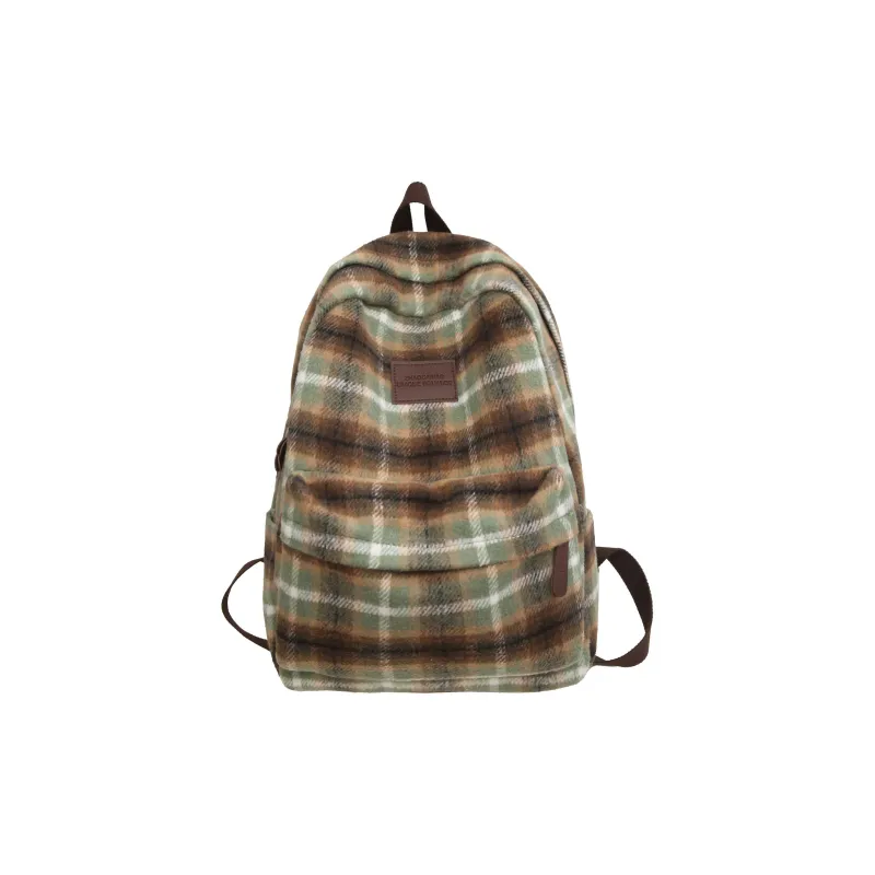 GEERDUN Felted Nylon Backpack Regular Unisex Brown/White And Yellow Plaid/Green And Yellow Plaid/Yellow And Blue Plaid-9