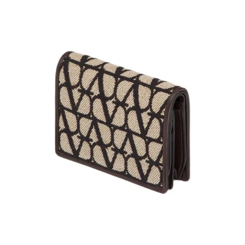 Valentino Leather Detail Wallet Small Size Women's Beige & Black-1