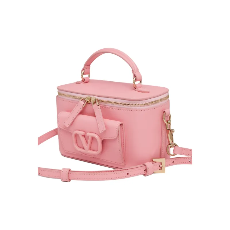 Valentino Locò Calfskin Box Bag Shoulder Bag Crossbody Bag Handbag Mini Women's Cream Pink-4