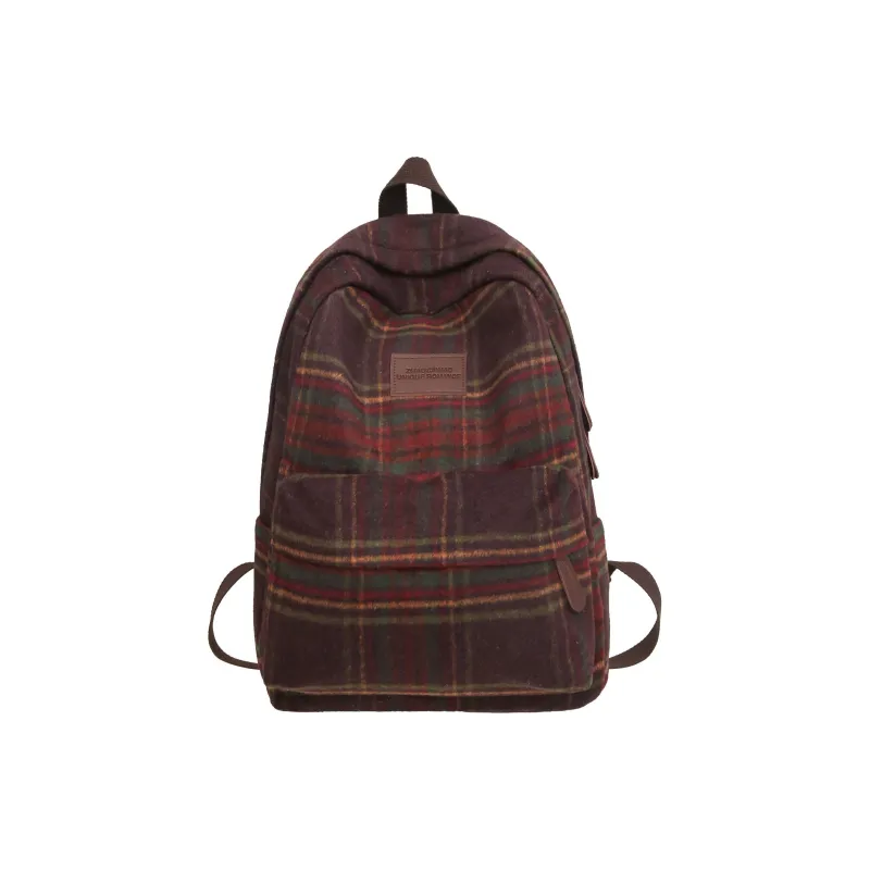 GEERDUN Felted Nylon Backpack Regular Unisex Brown/White And Yellow Plaid/Green And Yellow Plaid/Yellow And Blue Plaid-0