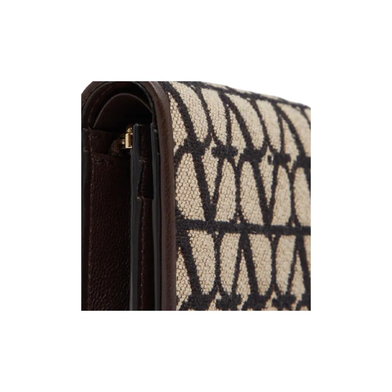 Valentino Leather Detail Wallet Small Size Women's Beige & Black-4