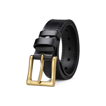 BISON DENIM Casual Youth Genuine Leather Pants With Belt Vintage Cow Split Leather Leather Belts Men's Width 3.8cm