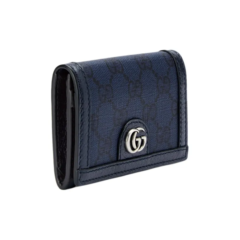 GUCCI Ophidia Supreme Canvas With Leather Wallet Card Holder Men's Blue & Dark Blue-1