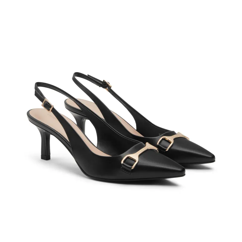 CHARLES&KEITH Small Ck High Heel Sandal 6.4cm Women's Chalk White/Black/Cognac Brandy-4