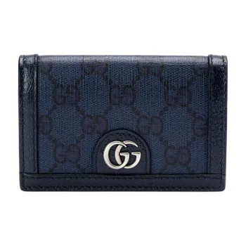 GUCCI Ophidia Supreme Canvas With Leather Wallet Card Holder Men's Blue & Dark Blue
