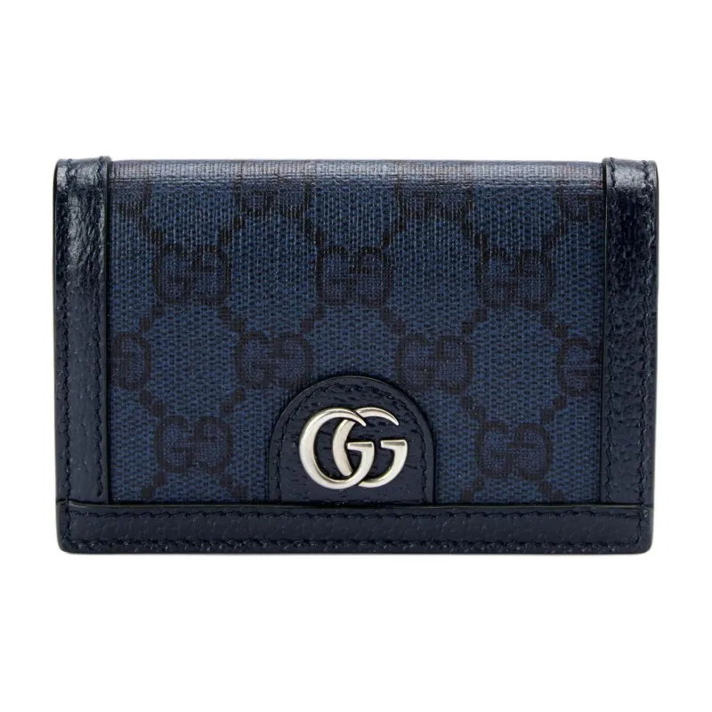GUCCI Ophidia Supreme Canvas With Leather Wallet Card Holder Men's Blue & Dark Blue-0