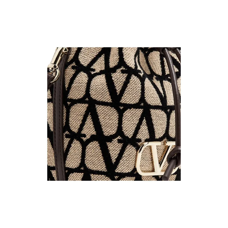Valentino Fabric Bucket Bag Mini Women's Brown & Beige-3