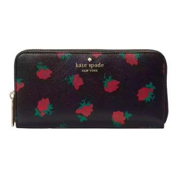 Kate Spade Saffiano Leather With PVC Card Holder, Wallet Large Size Women's Black & Multicolor