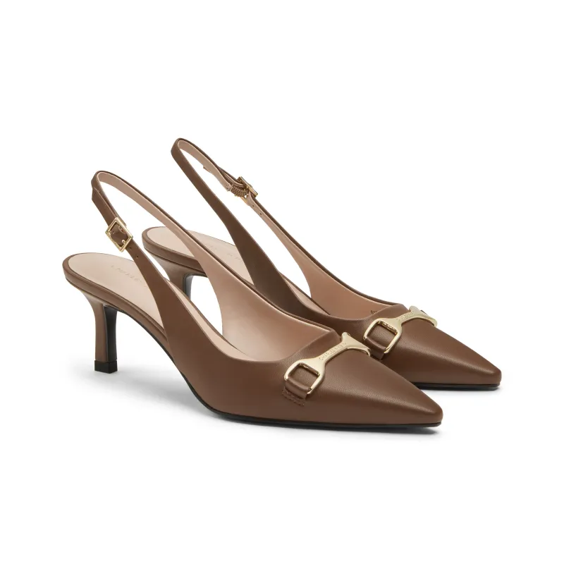 CHARLES&KEITH Small Ck High Heel Sandal 6.4cm Women's Chalk White/Black/Cognac Brandy-7