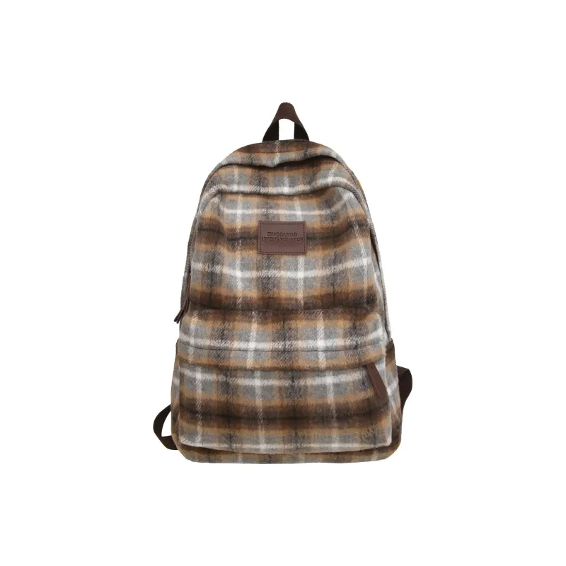 GEERDUN Felted Nylon Backpack Regular Unisex Brown/White And Yellow Plaid/Green And Yellow Plaid/Yellow And Blue Plaid-5