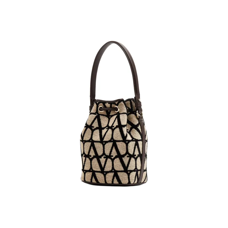 Valentino Fabric Bucket Bag Mini Women's Brown & Beige-1
