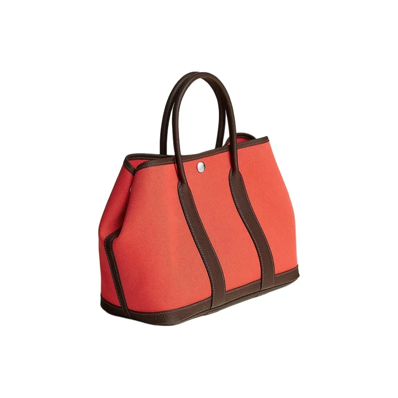 HERMES Garden Military Canvas With Negonda Calfskin Handbag Women's Orange Red-1