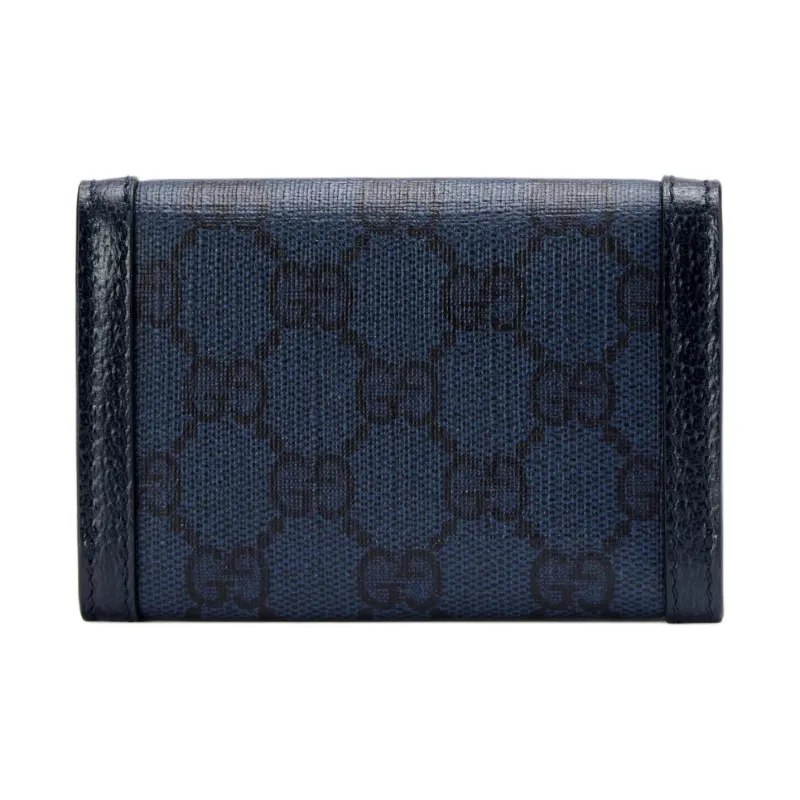 GUCCI Ophidia Supreme Canvas With Leather Wallet Card Holder Men's Blue & Dark Blue-2