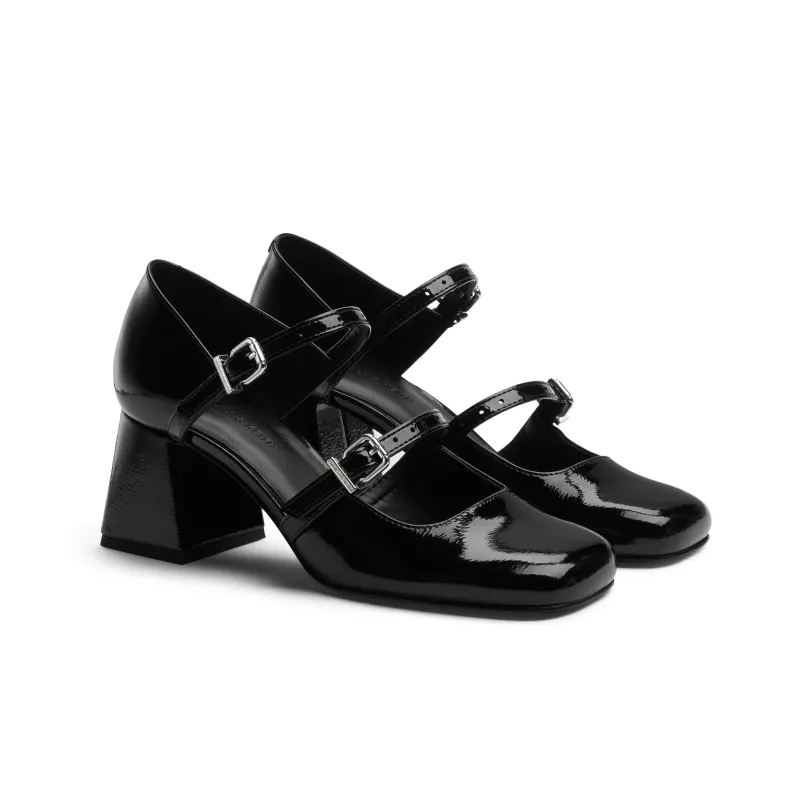 CHARLES&KEITH Small CK Mary Jane Shoes 6cm Women's Black Patent Black/Beige-1