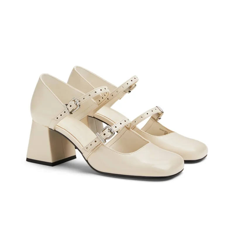 CHARLES&KEITH Small CK Mary Jane Shoes 6cm Women's Black Patent Black/Beige-4