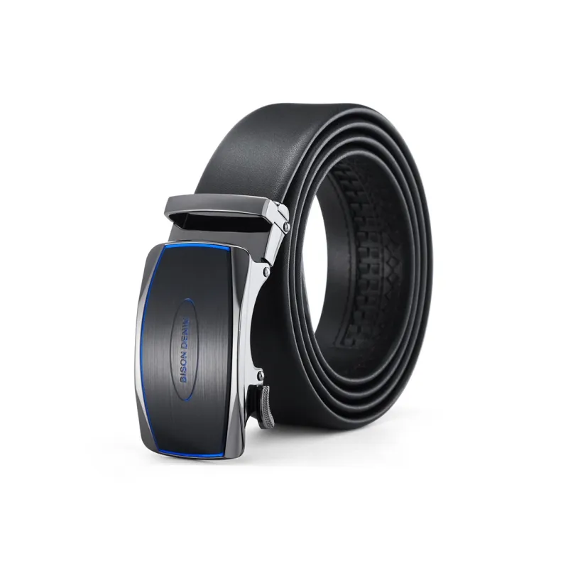 BISON DENIM Business Automatic Buckle Casual Top Grain Cow Leather Leather Belts Men's Lenzing Width  3.5cm-0