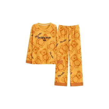 The Story Of The Flower Season Women's Spring Fall Long-Sleeved Pants Cute Student Loungewear Set Women's Yellow