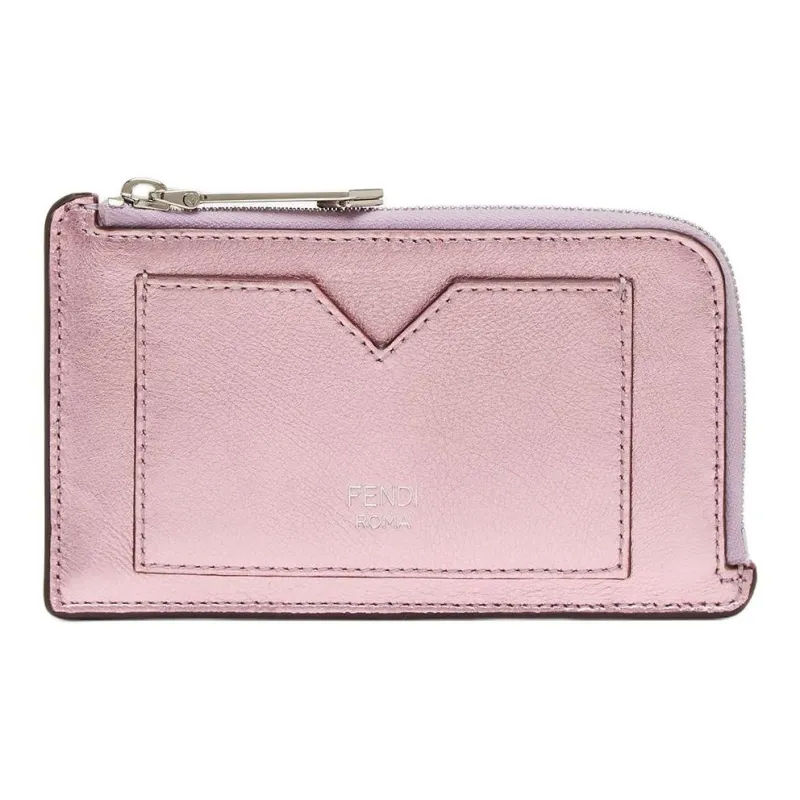 FENDI FF Diamonds Series Leather Card Holder Women's Pink-0