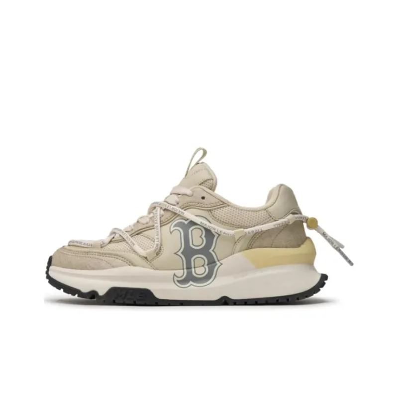 MLB Chunky Runner Anti Slip Wear Resistant Low Top Casual Running Shoes Unisex Beige Black-0