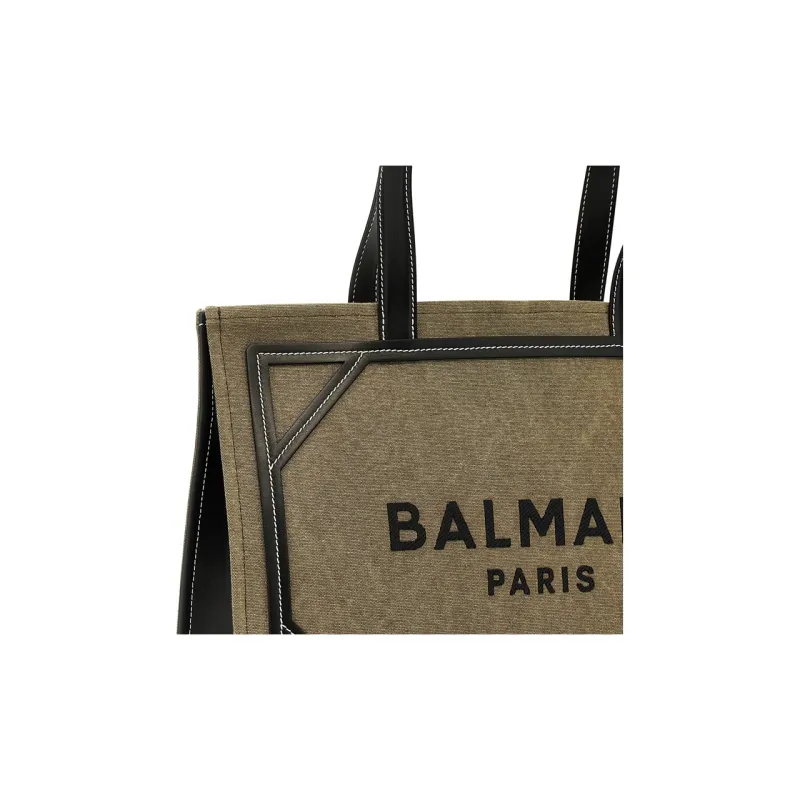 BALMAIN B ARMY Cotton Tote Bag Shopping Bag Shoulder Bag Crossbody Bag Handbag Women's Green-2
