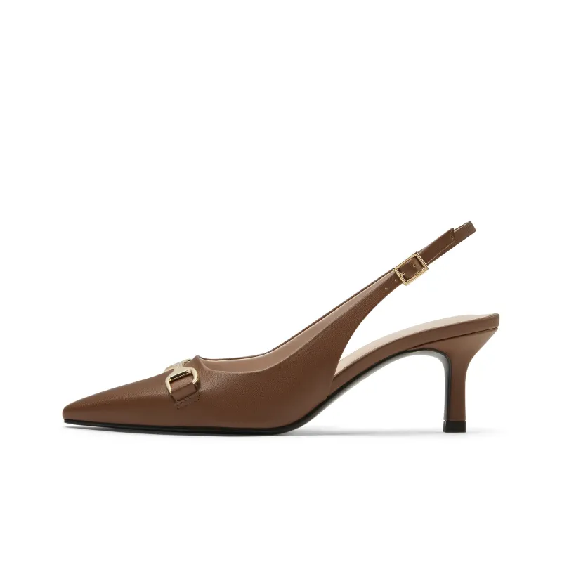 CHARLES&KEITH Small Ck High Heel Sandal 6.4cm Women's Chalk White/Black/Cognac Brandy-6