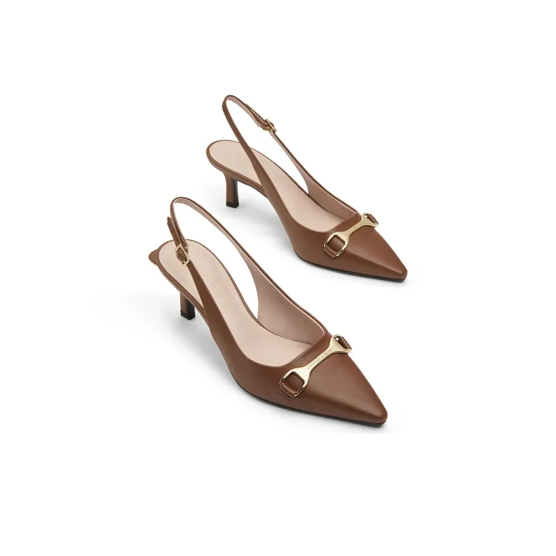 CHARLES&KEITH Small Ck High Heel Sandal 6.4cm Women's Chalk White/Black/Cognac Brandy-8