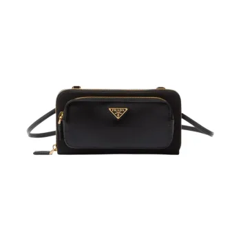 PRADA Fabric With Leather Crossbody Bag Shoulder Bag Wallets Women's Black