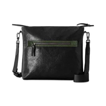 Back Step Top Grain Vegetable Tanned Cow Leather Genuine Leather Shoulder Bag Crossbody Bag Medium Size Unisex Black
