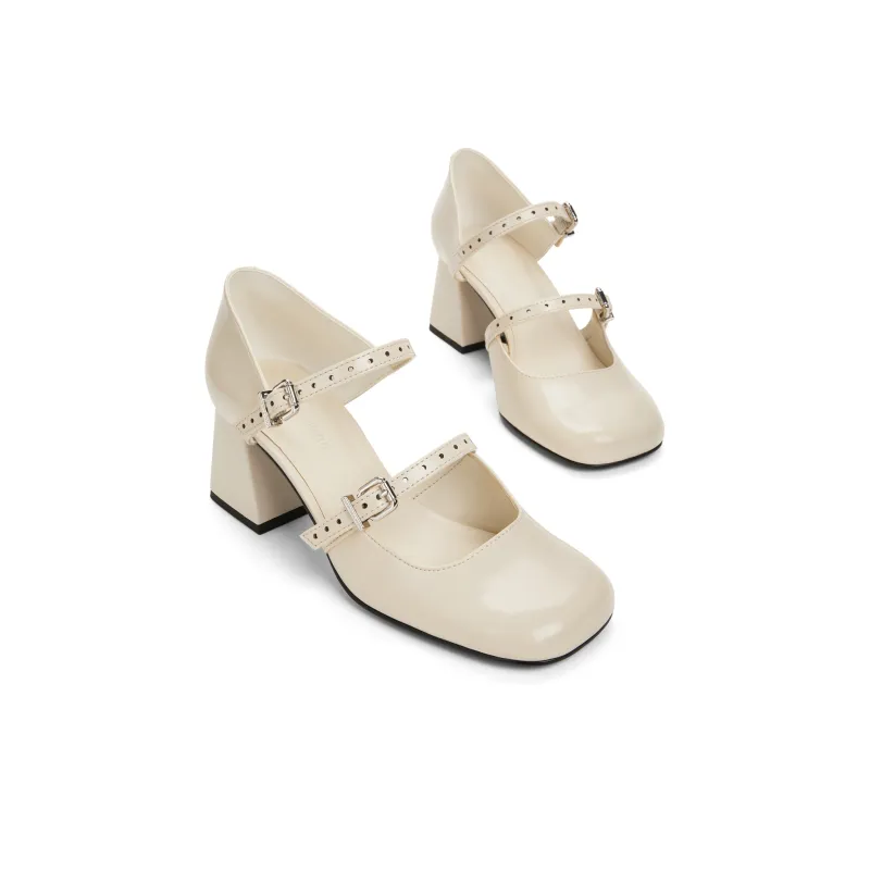 CHARLES&KEITH Small CK Mary Jane Shoes 6cm Women's Black Patent Black/Beige-5