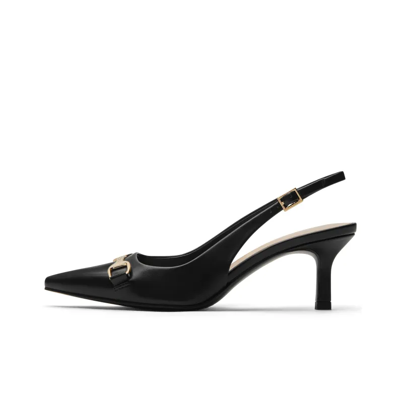 CHARLES&KEITH Small Ck High Heel Sandal 6.4cm Women's Chalk White/Black/Cognac Brandy-3