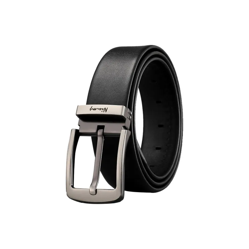 NIUMJ Soft, High Quality Top Grain Cow Leather Pin Buckle Leather Belts Men's Width 3.8cm-0