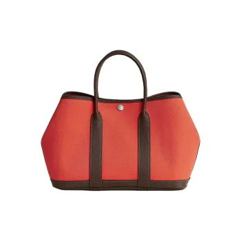 HERMES Garden Military Canvas With Negonda Calfskin Handbag Women's Orange Red