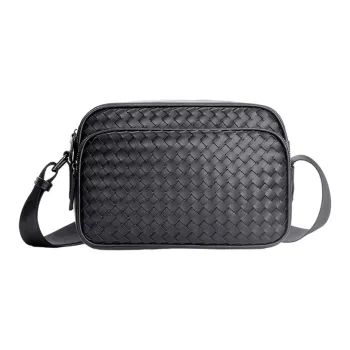ALNI BITTON Synthetic Leather Small Square Bag Shoulder Bag Crossbody Bag Regular Men's Black/Black Woven