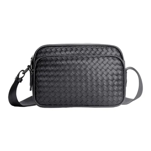ALNI BITTON Synthetic Leather Small Square Bag Shoulder Bag Crossbody Bag Regular Men's Black/Black Woven