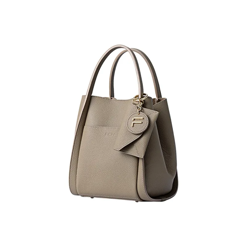 FION Cow Leather Bucket Bag Handbag Medium Size Women's Multicolor-3