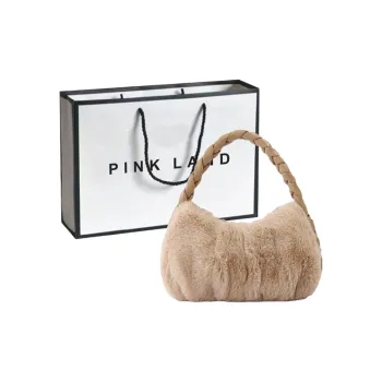 PINK·LAND Plush Handbag Regular Women's Brown/White/Pink/Blue/Black