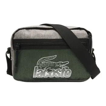 LACOSTE Recycled Polyester Shoulder Bag, Crossbody Bag Men's Gray & China Green