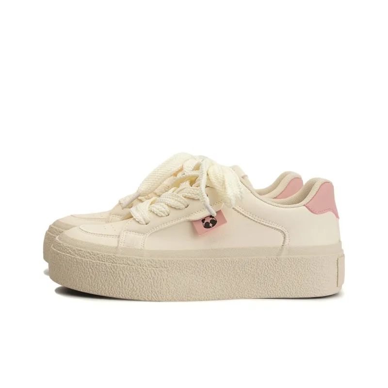 SNXR Slip Resistant Water Resistant Cushioned Height Increasing Low Top Skateboard Shoes Women's Beige Pink-2