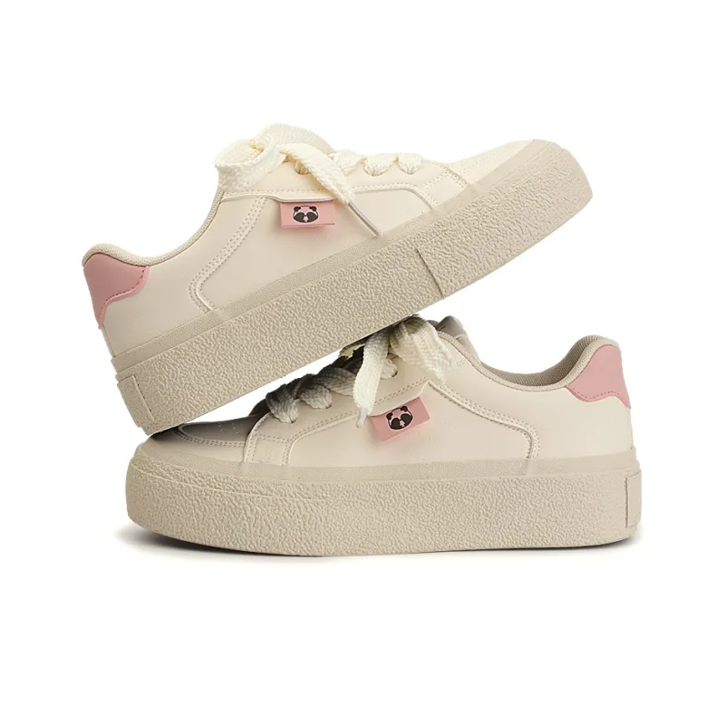 SNXR Slip Resistant Water Resistant Cushioned Height Increasing Low Top Skateboard Shoes Women's Beige Pink-3