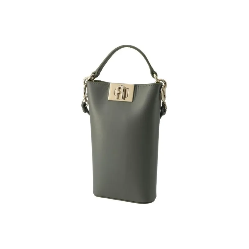 Furla 1927 Collection Calfskin Cell Phone Pouch Portable Crossbody Bag Shoulder Bag Mini Women's Cactus Gray Green-0