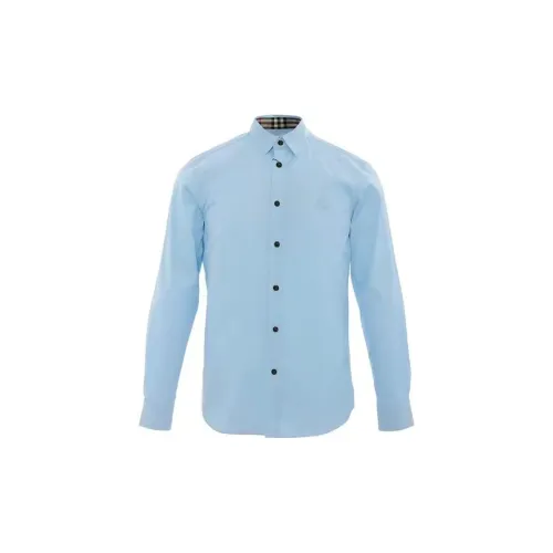 Burberry Men Solid Color Single-Breasted Pointed Collar Long Sleeve Shirt Light Blue