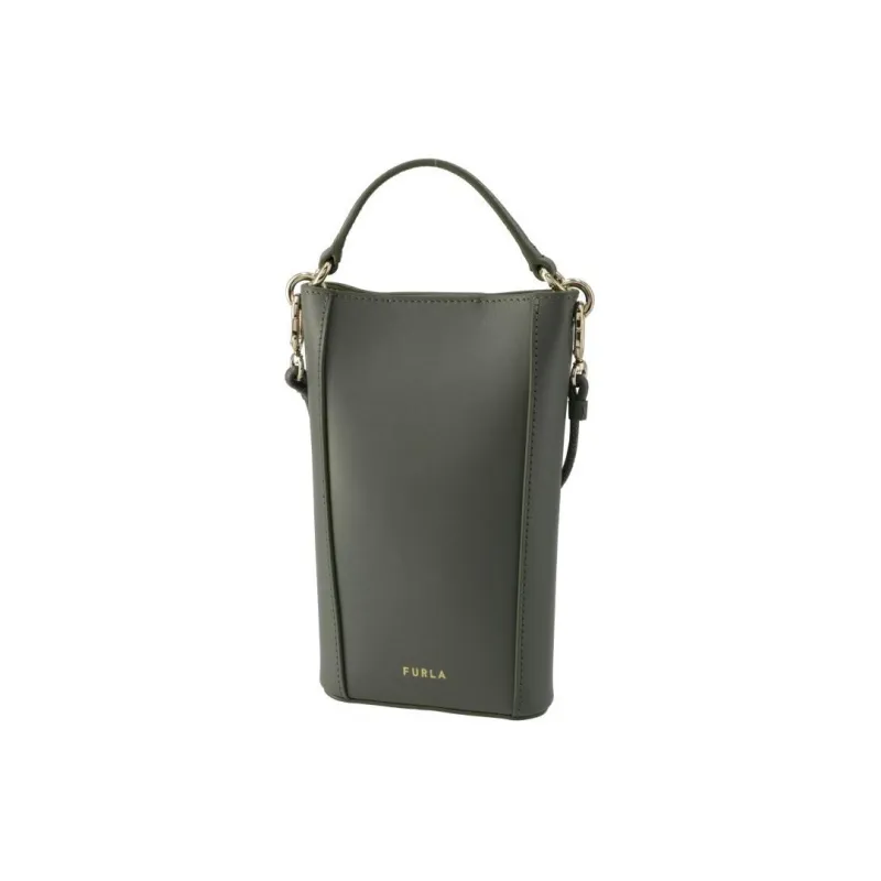 Furla 1927 Collection Calfskin Cell Phone Pouch Portable Crossbody Bag Shoulder Bag Mini Women's Cactus Gray Green-2