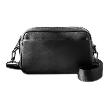 Back Step Top Grain Cow Leather, Genuine Leather One Shoulder Crossbody Clutch Unisex Black